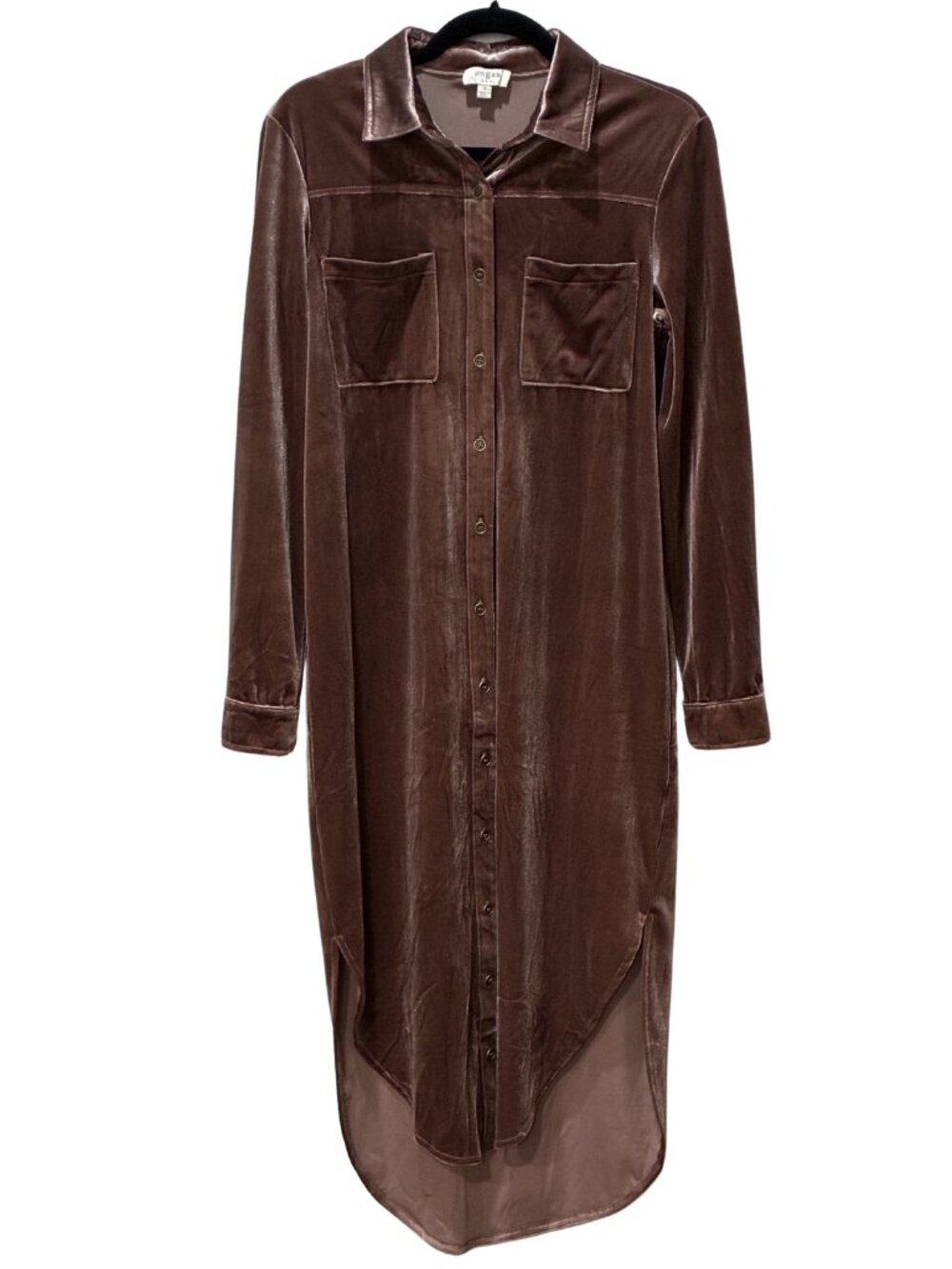 Umgee Mocha Velvet High Low Duster Shacket Dress Chiffon Back Boho XL